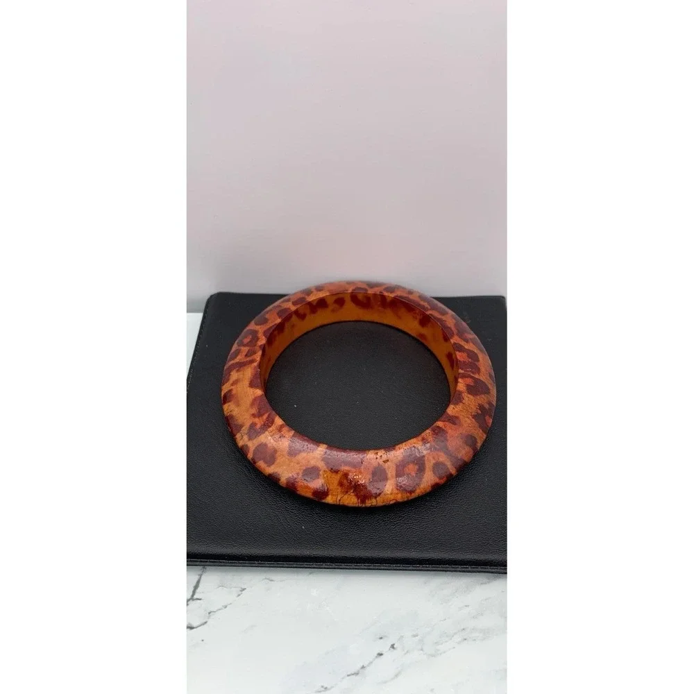 Chunky Wooden Animal Print Bangle For A Larger Wrist Size Boho Beauty